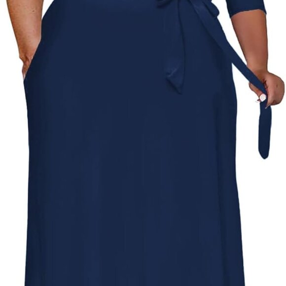 Dresses & Skirts - Plus Size Maxi Wrap Dress V Neck Belt Casual Summer Boho Beach Wear